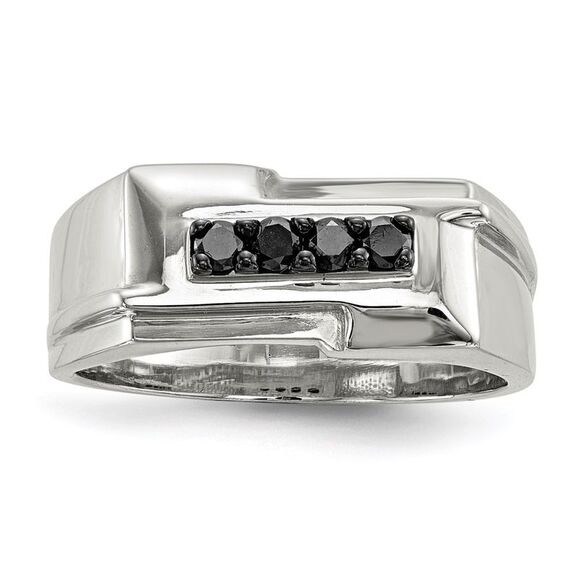 Kazi Luxury Sterling Silver Rhodium-plated Black Diamond Polished Ring